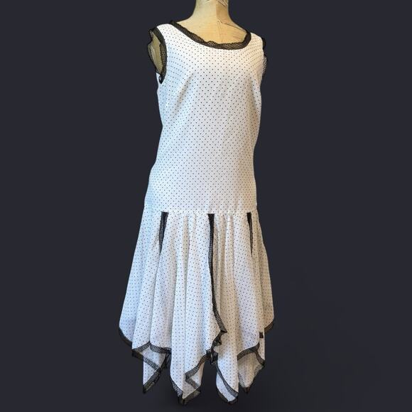 VTG Miss Elliette Dress 4 Polka‎ Dot Black Lace Handkerchief White Goth Coquette - Picture 1 of 15